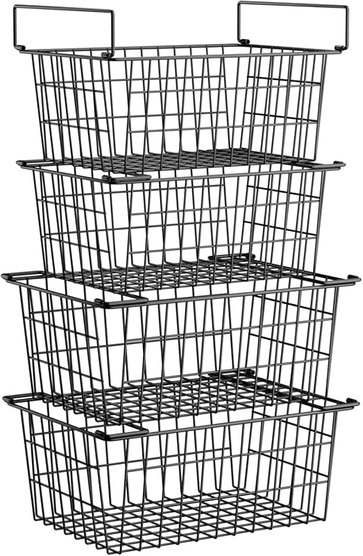 Large Stackable Freezer Organizer Bins, 4-Pack Baskets for Deep Chest