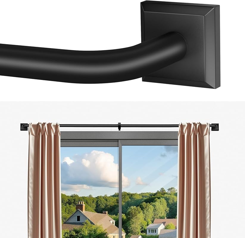 Black Heavy Duty French Return Curtain Rods 66-120 Inch, Adjustable Wr