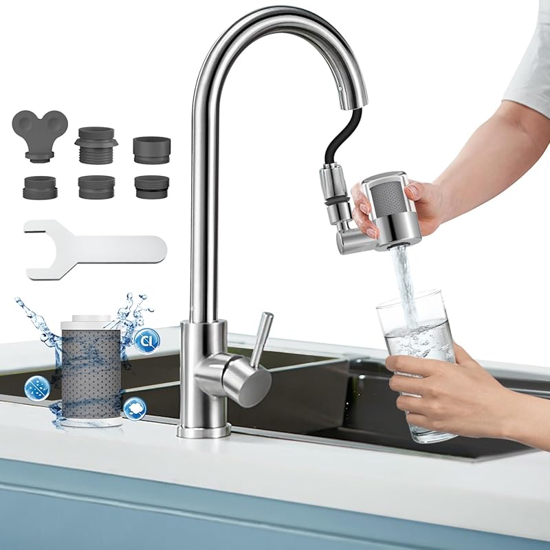 CECEFIN Swivel Faucet Mount Water Filter System; Carbon Purifier Reduc