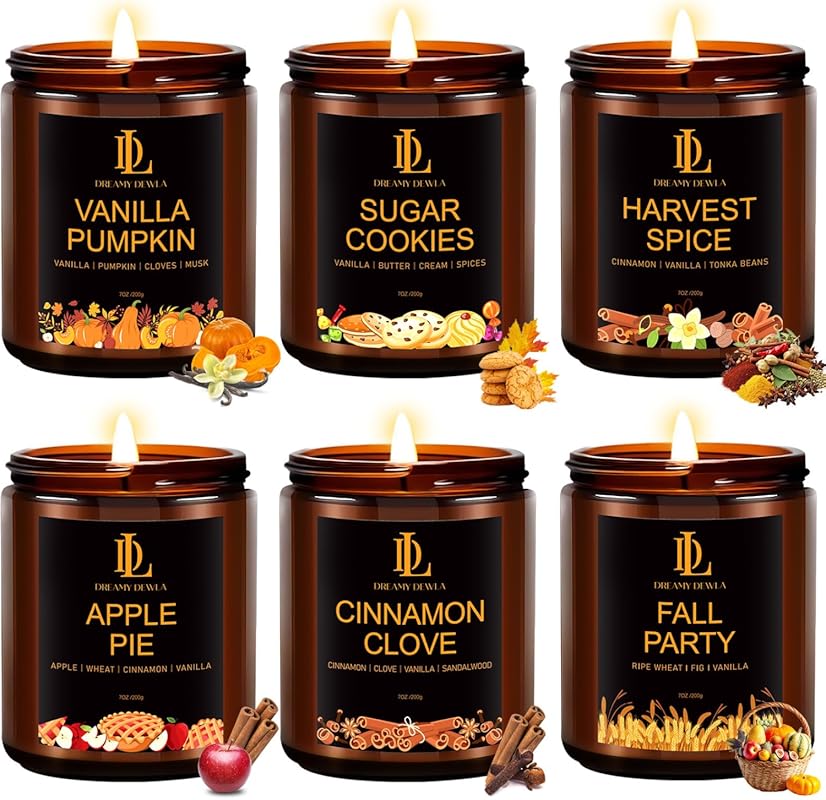 6 Pack Winter Scented Soy Candles for Home, Holiday Christmas Gift Set