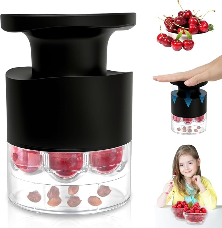 7-in-1 Multiple Cherry Pitter, Quick Release Push Button Tool with Spl