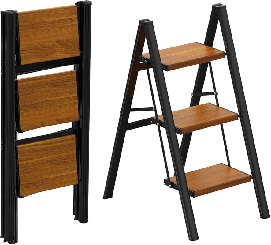 HBTower Lightweight Aluminum Folding Step Stool, Wide Anti-Slip Pedal,