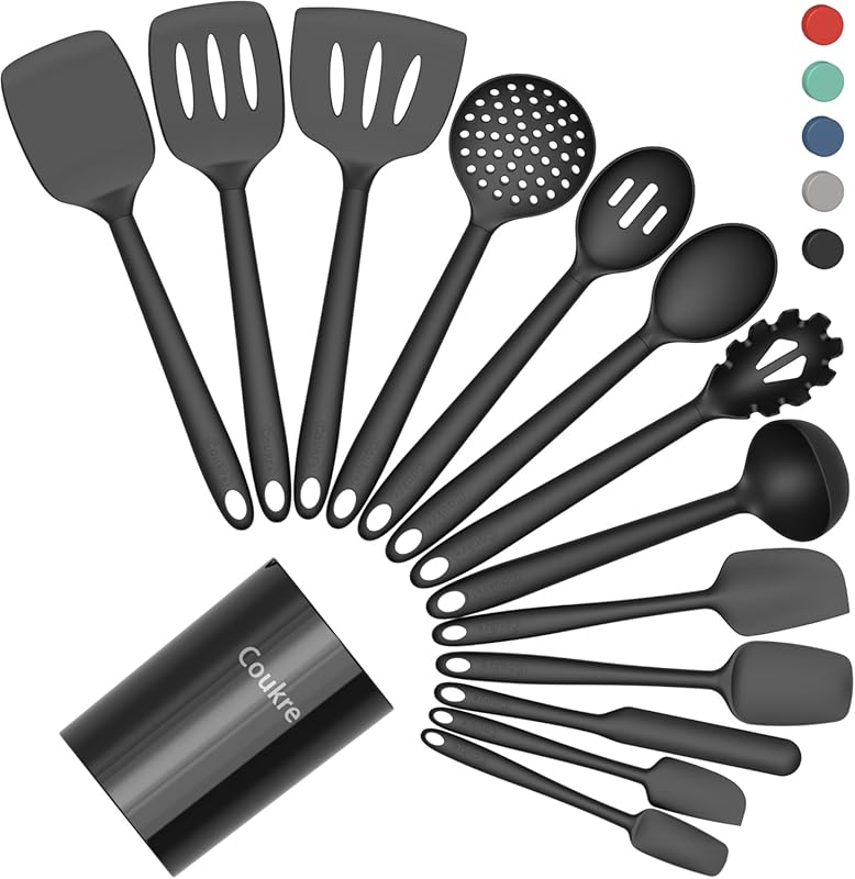 Coukre Silicone Kitchen Utensils Set with Holder – 14-Piece Food-Grade