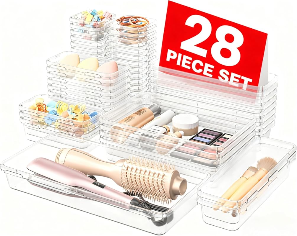 A-LuGei 5-Size Drawer Organizer Set for Makeup, Bathroom & Desk; Versa