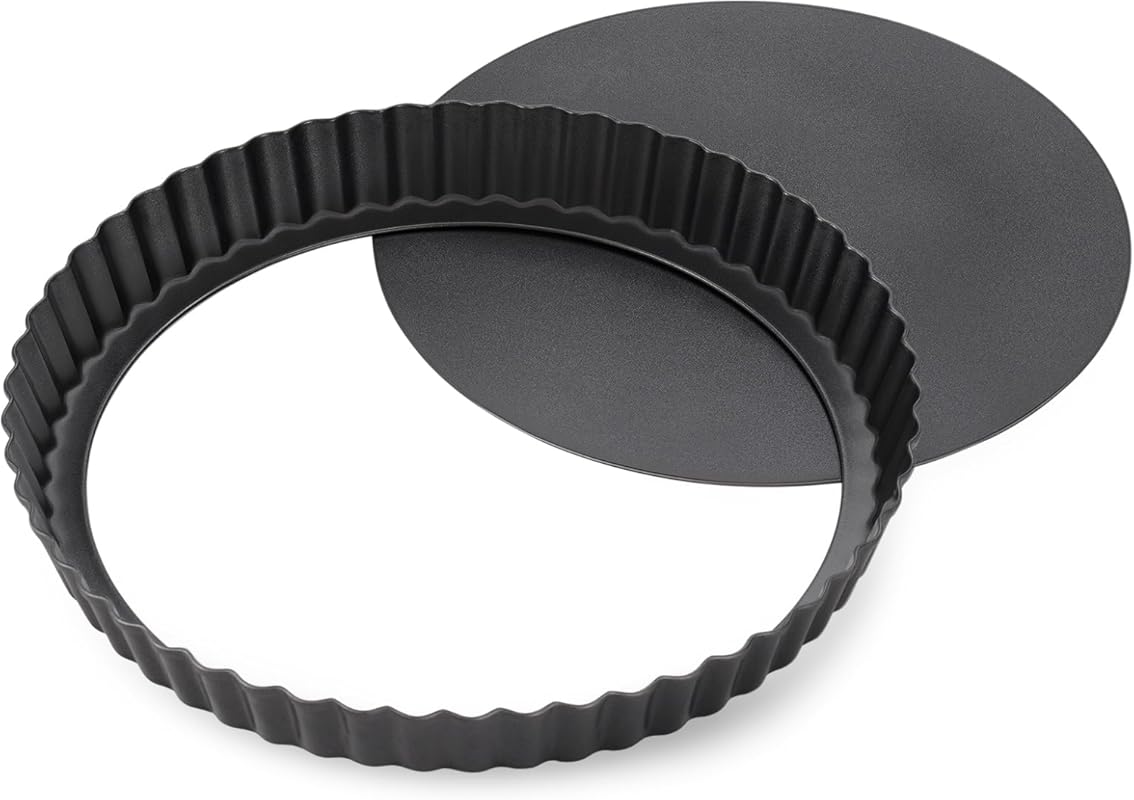 8.6 Inch Carbon Steel Tart Pan with Removable Non-Stick Bottom and Flu