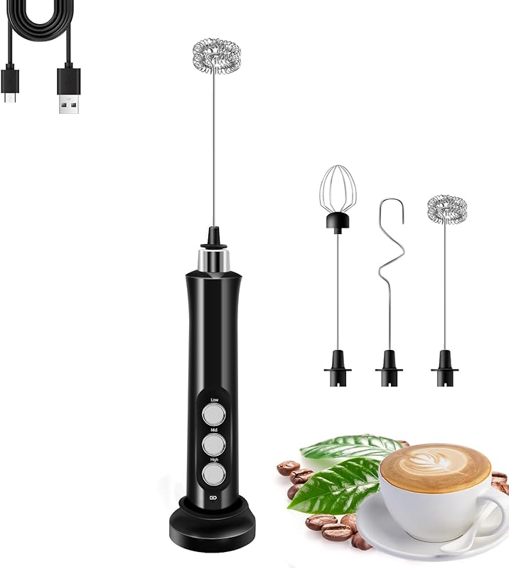 Rechargeable Handheld Milk Frother: 3 Speed Electric Whisk with Detach