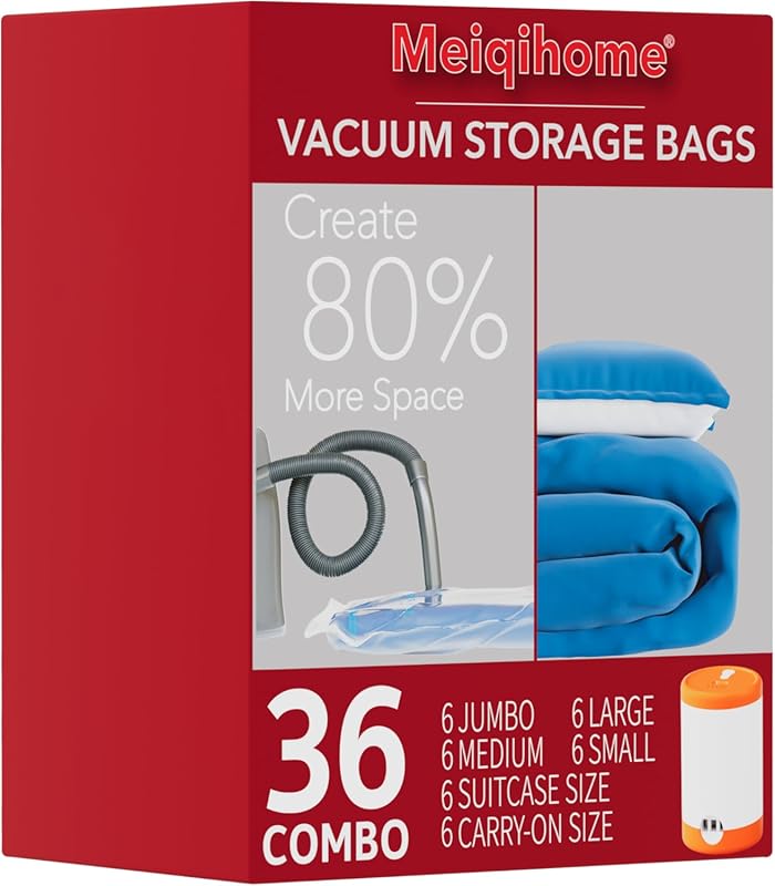 MEIQIHOME 36 Pack Cordless Travel Vacuum Storage Bags: Space Saver Sea