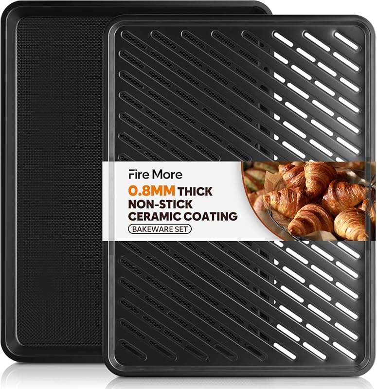 Heavy Duty 17.3x13.1 Inch Non Stick Half Sheet Pan with Cooling Rack f