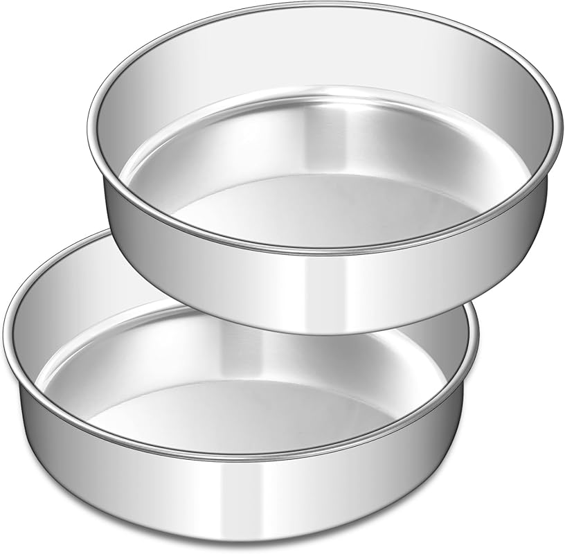 EWFEN 8 Inch Stainless Steel Round Cake Pan Set of 2, Leak-Proof & Dis