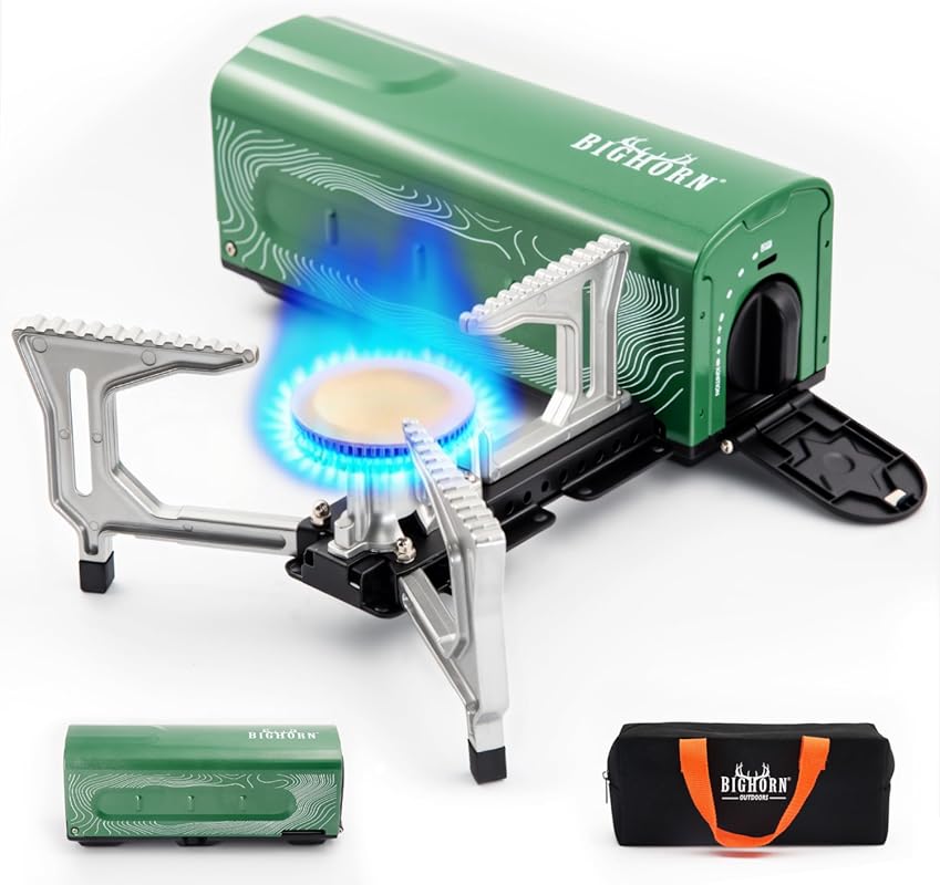 BIG HORN OUTDOORS Portable Butane Camping Stove: Folding Gas Burner wi