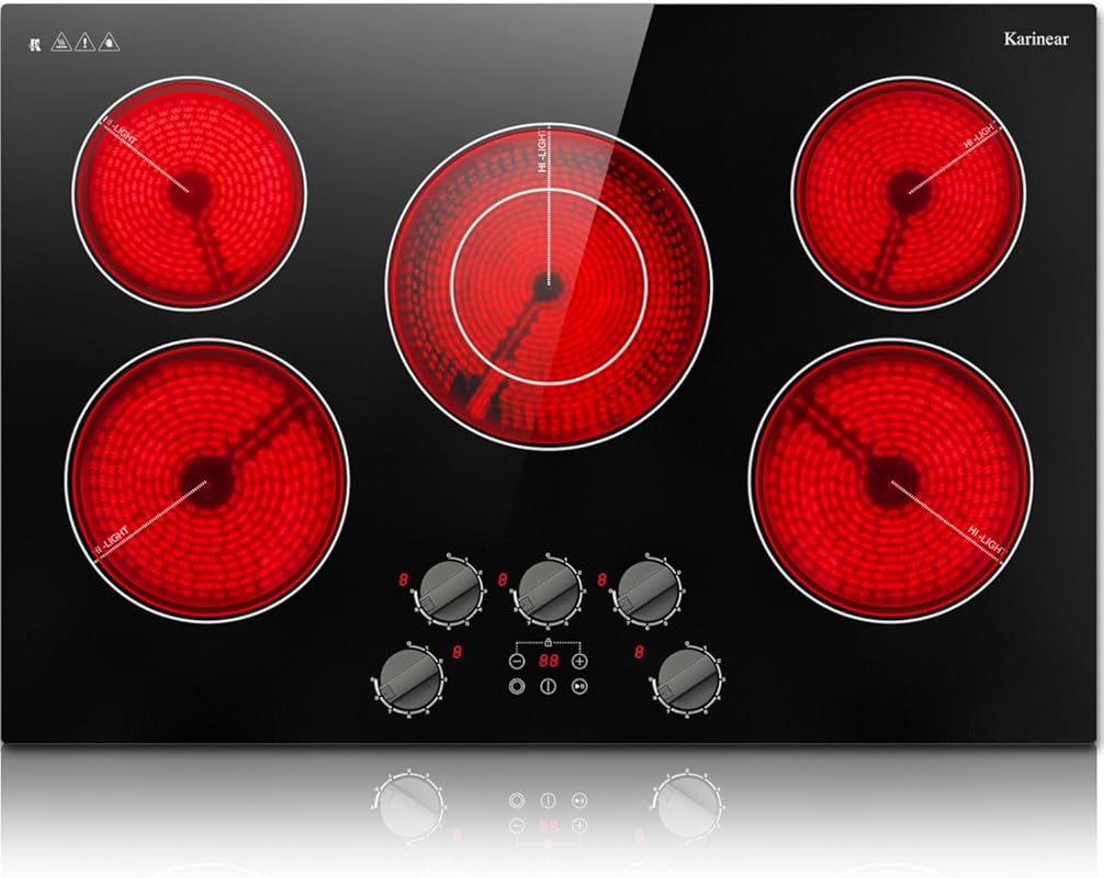 Karinear 30 Inch 5 Burner Radiant Electric Cooktop with Knob & Touch C