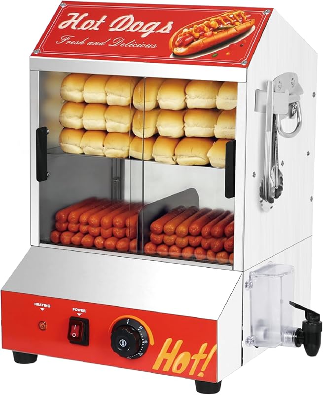 Electric 2-Tier Hot Dog Steamer Machine with Bun Warmer, 28.5QT Capaci