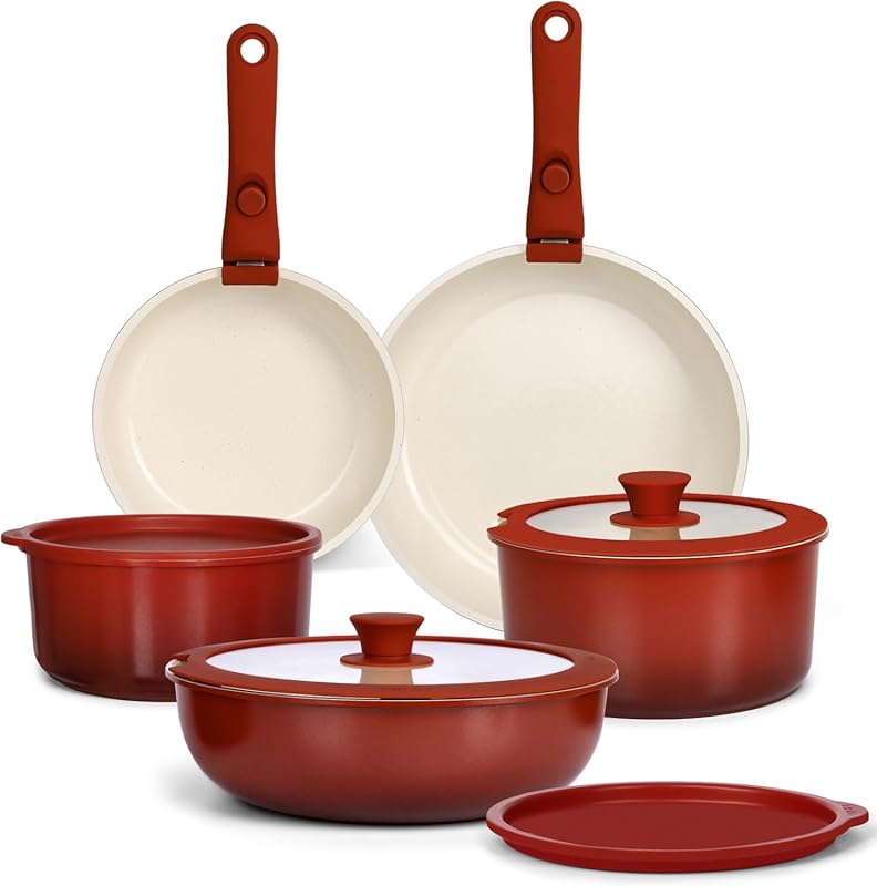 GIPP 11PC Ceramic Non-Stick Cookware Set: Detachable Handle, Induction
