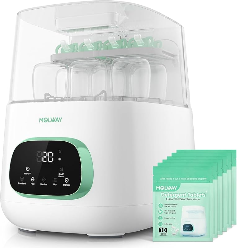 MOLWAY Upgraded Baby Bottle Washer Sterilizer Dryer: All-in-One Pro Ma