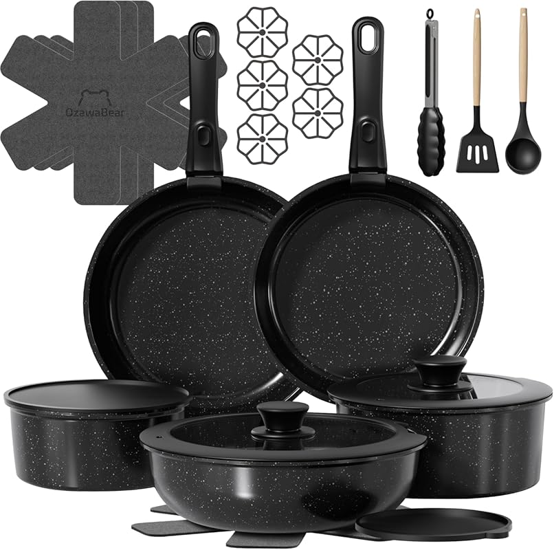 23-Piece Ceramic Nonstick Cookware Set with Detachable Handles, Induct