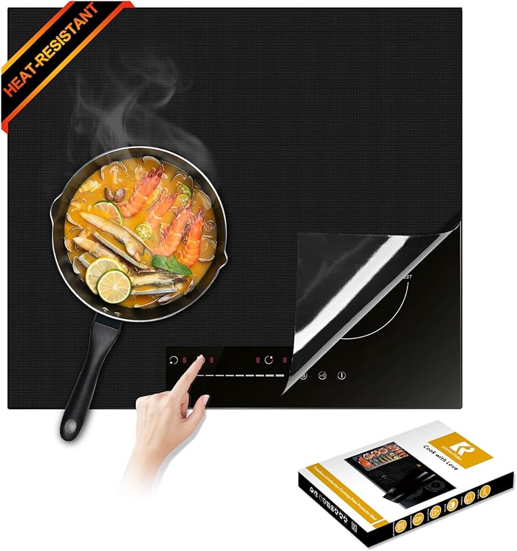 Extra Large Pure Black Magnetic Induction Cooktop Protector Mat (21.2