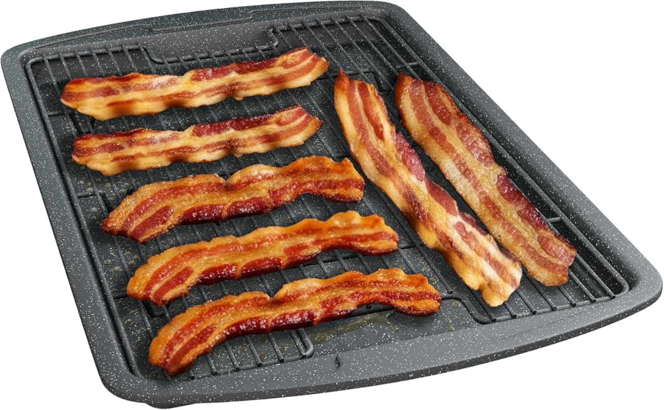 2-Piece Nonstick Gray Marble Carbon Steel Cookie Sheet with Wire Rack 