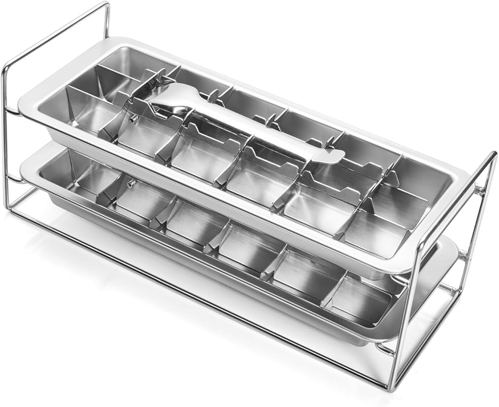 Stainless Steel 18-Slot Ice Cube Trays (2-Pack) with Easy Release Hand