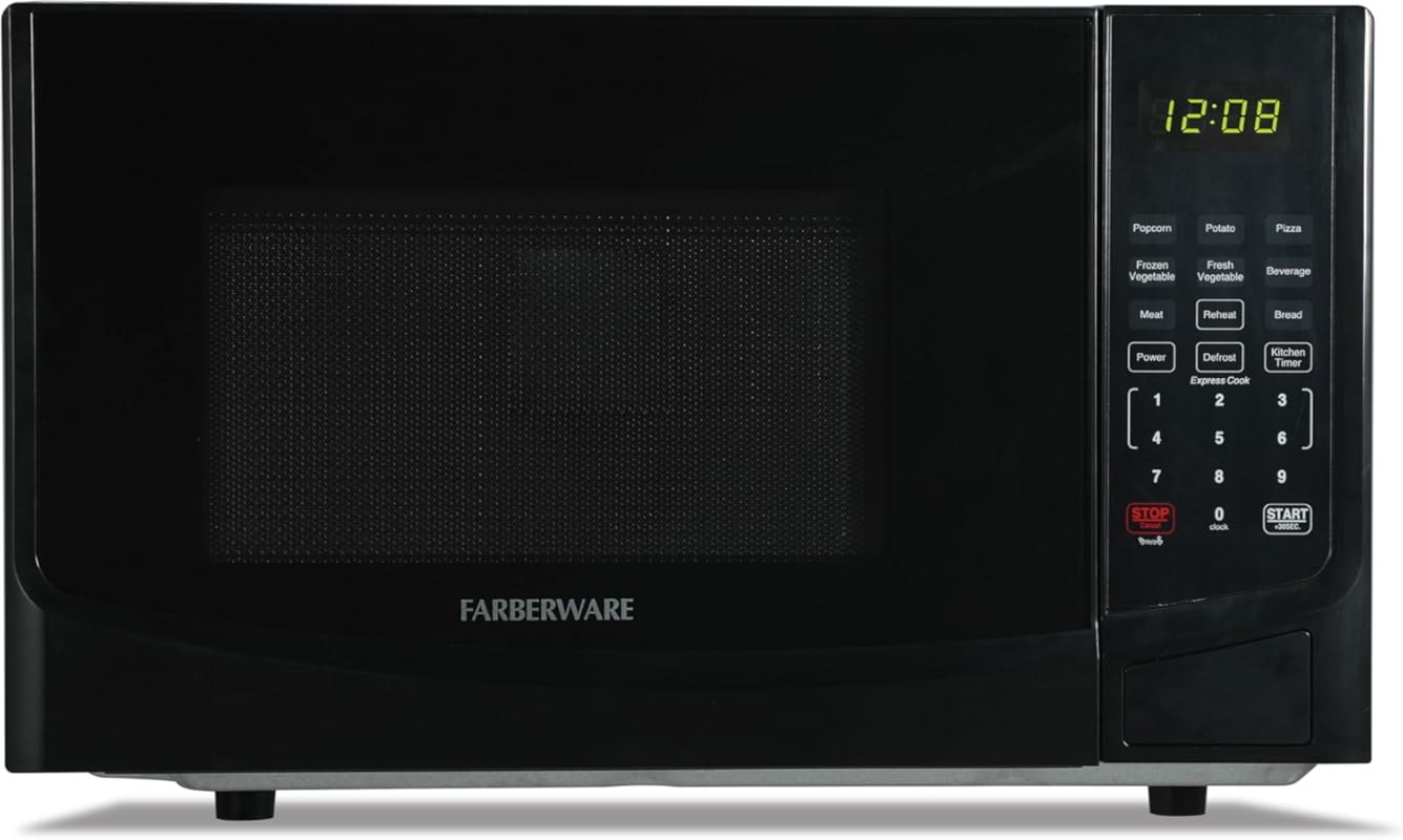 Farberware 0.9 Cu. Ft. Black Microwave Oven, 900W, LED Display, 10 Pow