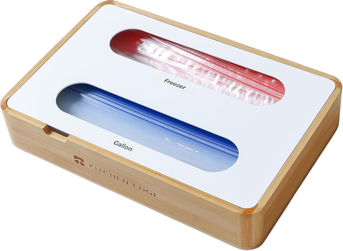 Kitchen Edge Premium 2-Slot Bamboo Ziplock Bag Organizer for Gallon &