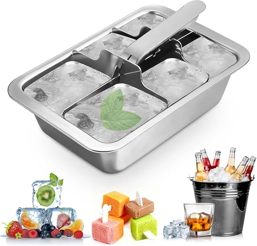 Stainless Steel Ice Cube Trays with Easy Release Levers – Large 6-Cube