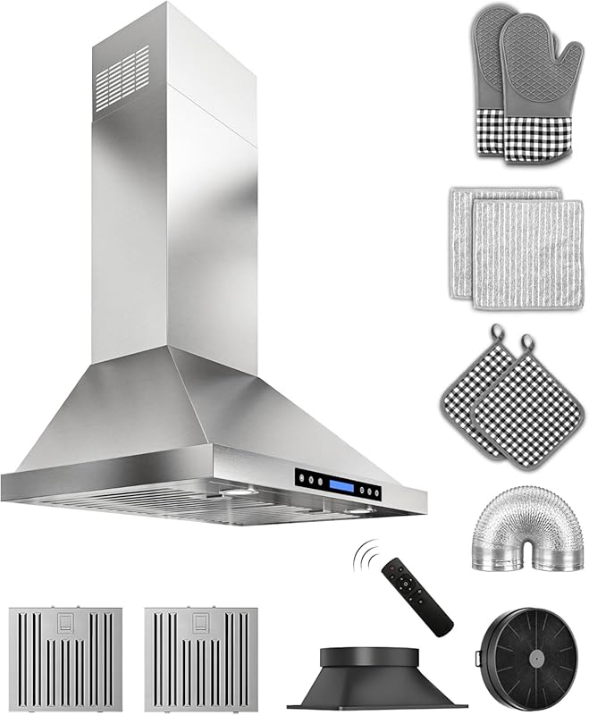 30-Inch Stainless Steel Wall Mount Range Hood: 900 CFM, Ultra-Quiet 4-