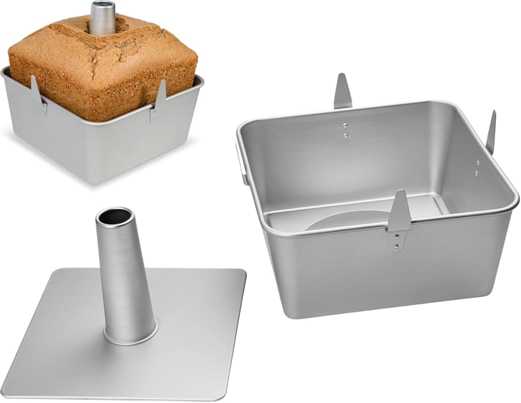 10-Inch Square Anodized Aluminum Tube Cake Pan, 28-Cup, Removable Bott