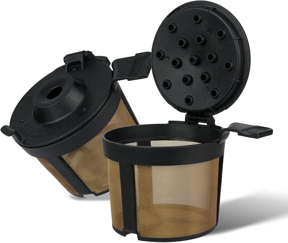 Reusable Gold Stainless Steel Coffee Filter Basket (2), Compatible wit