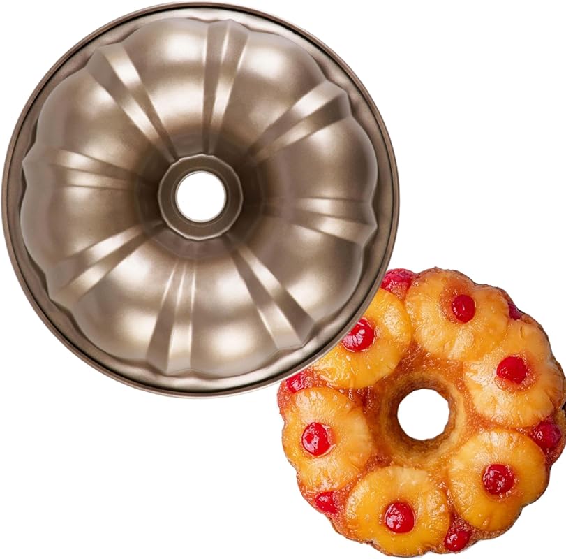 10.2-Inch Pineapple Upside-Down Fluted Tube Cake Pan - Light-Gold Nons