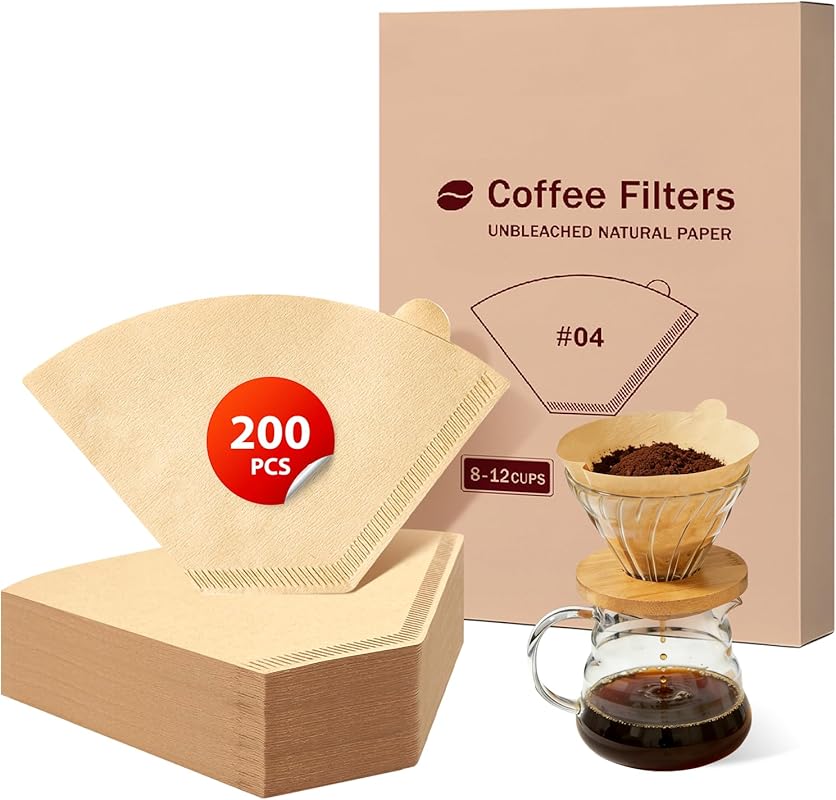 Unbleached #4 Cone Coffee Filters, 200 Count, Natural Paper, Compatibl