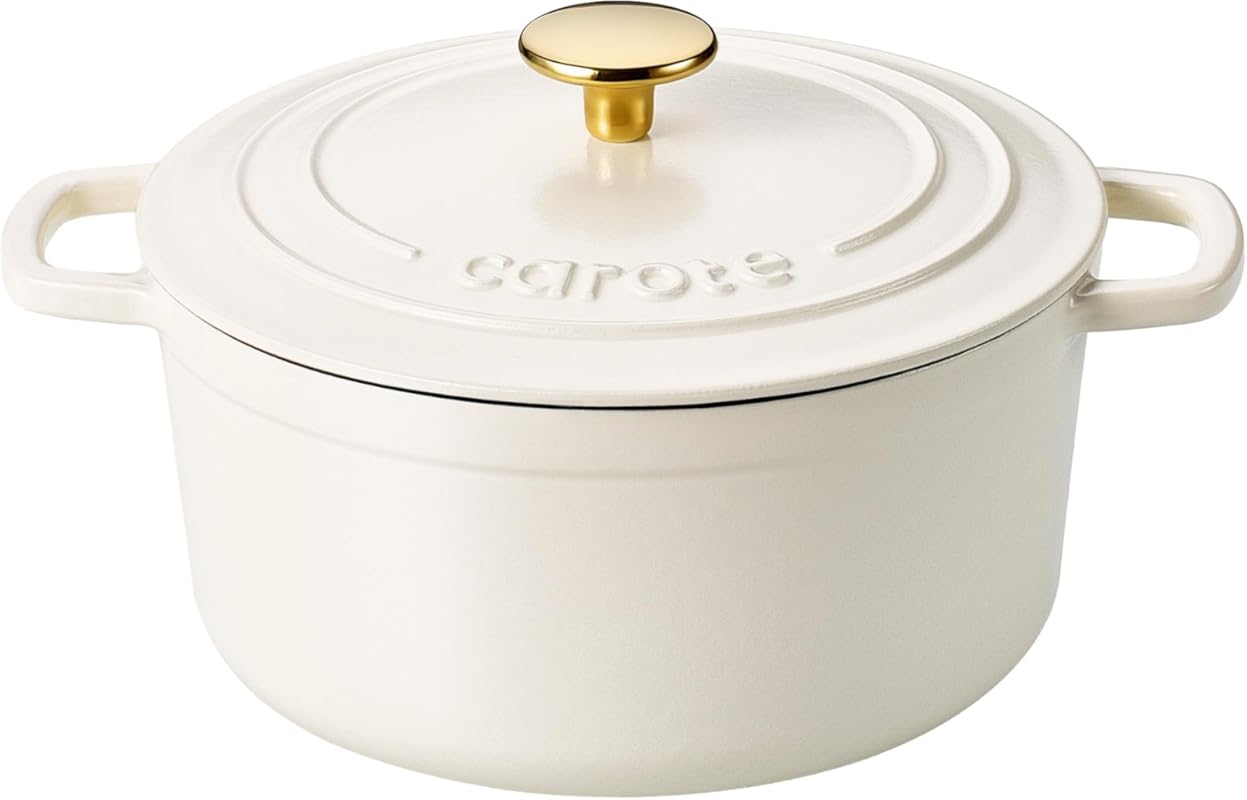 CAROTE 4 QT Enameled Cast Iron Dutch Oven Pot with Lid