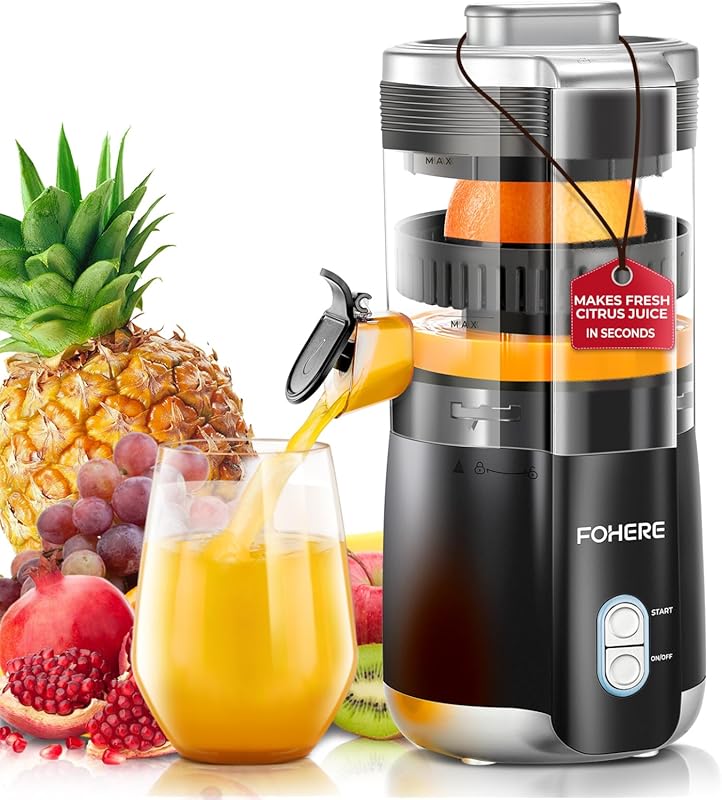 FOHERE Electric Hand-Free Automatic Citrus Juicer with 2 Interchangeab