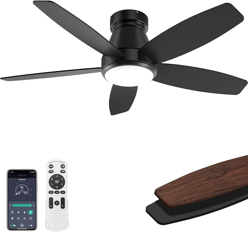 42 Inch Low Profile Ceiling Fan with Lights, Remote & App, 6-Speed, Di