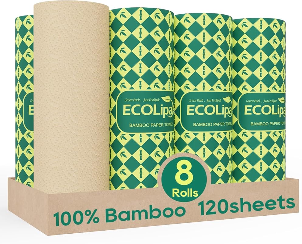 ECOlipak Nature Tree-Free Paper Towels, 8 Rolls, 2-Ply, Plastic & PFAS