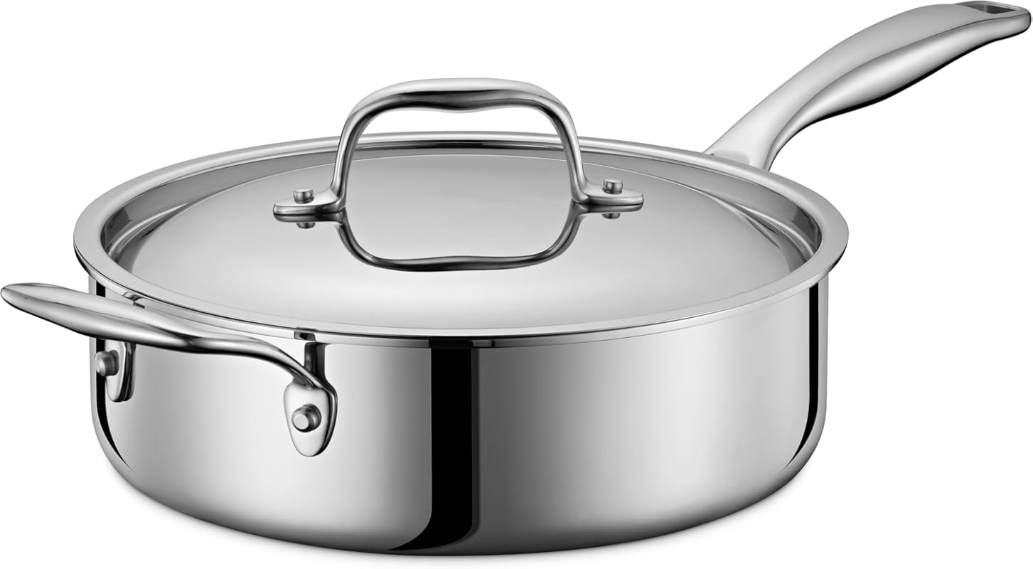 LEGEND COOKWARE 5-Ply Stainless Steel 3.5-Quart Saute Pan with Lid, In