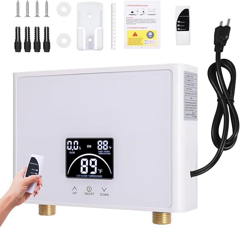 Mini 3KW 110V Electric Tankless Heater Under Sink, Digital Display, Re