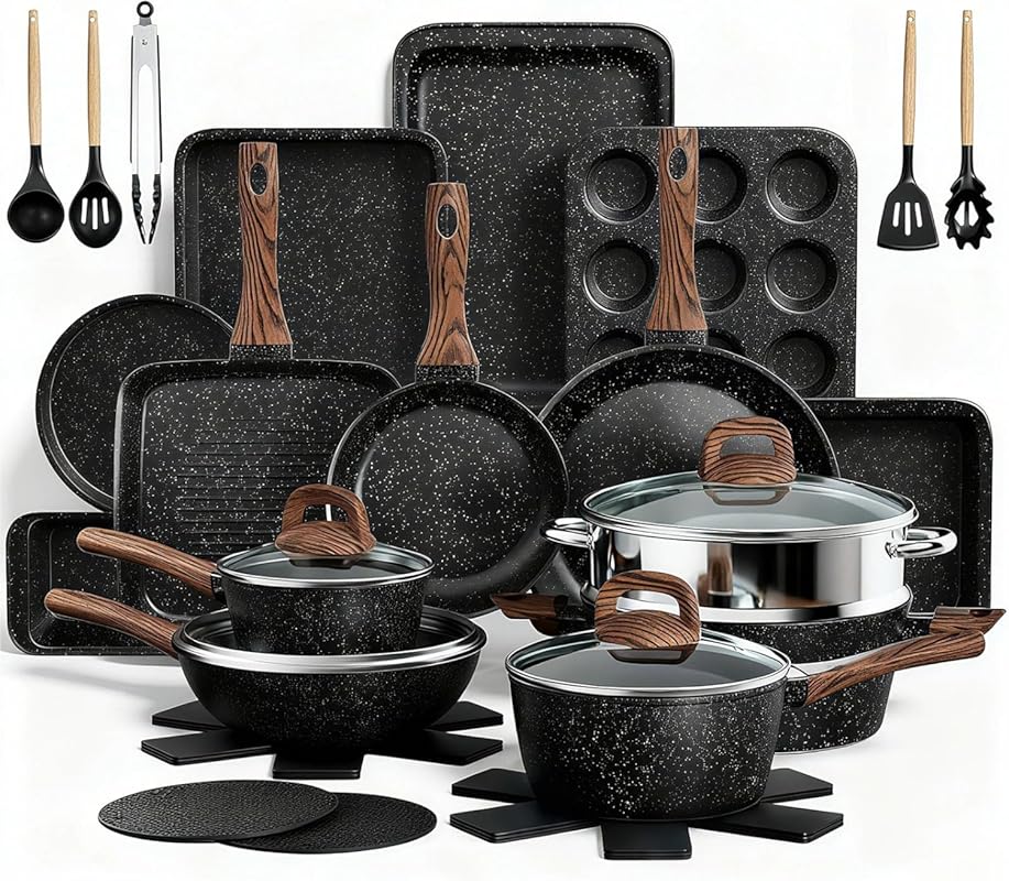 31-Piece Nonstick Induction Cookware & Bakeware Set with Frying Pans &