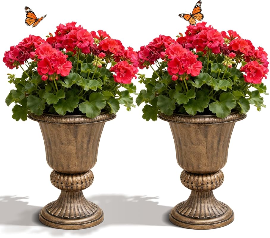 MoNiBloom 20-inch Brass Plastic Urn Planter Vase Set of 2 for Indoor O
