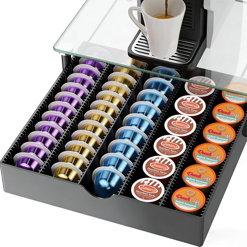 gianotter Crystal Tempered Glass Vertuo Pod Drawer, Holds 40 Large or