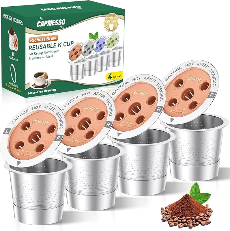 CAPMESSO 4-Pack Stainless Steel Reusable K-Cups for Keurig K Supreme, 