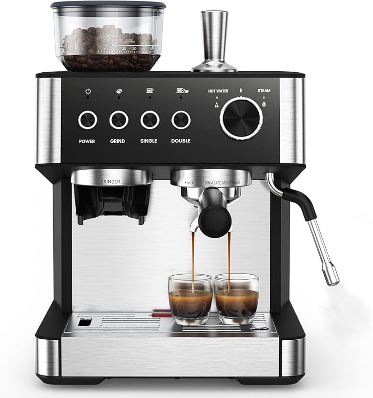 20 Bar Espresso Machine with Built-in Anti-Clog Grinder & Milk Frother