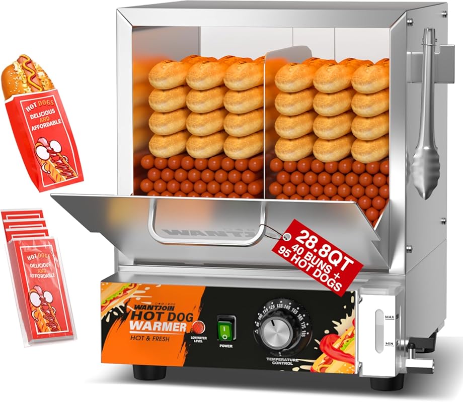 WantJoin Commercial Electric Hot Dog Steamer Machine, 28.8QT, Stainles