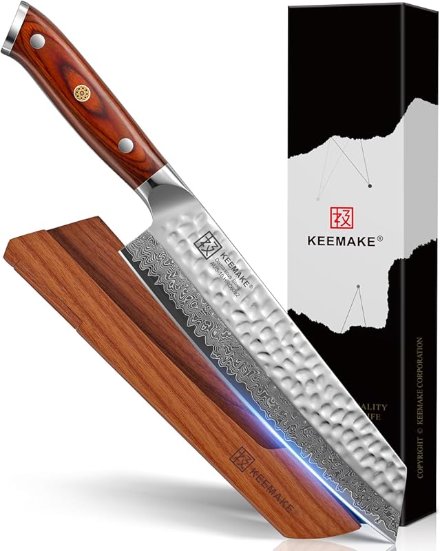 KEEMAKE 8-Inch Kiritsuke Chef Knife, Professional Damascus Gyuto with 