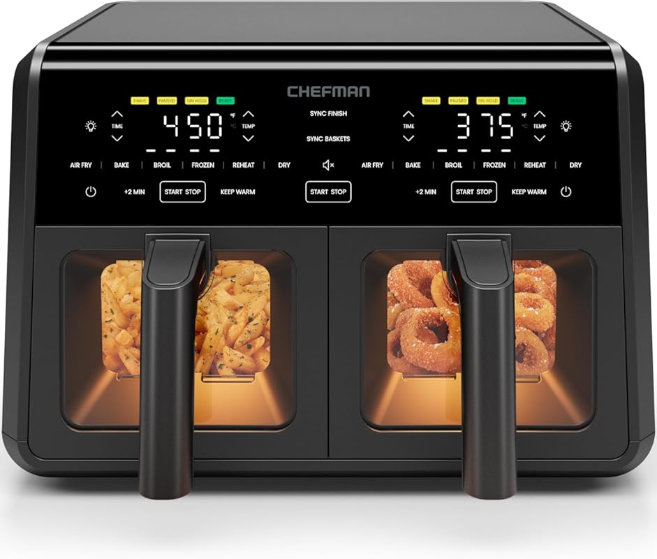 Chefman Dual Air Fryer Oven, 9 Qt Double Basket with DC Motor for Cris