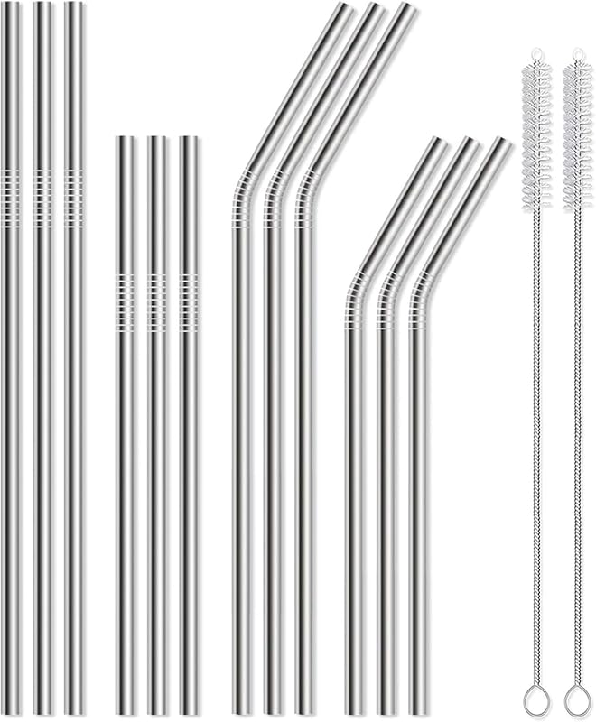 Reusable 12-Pack Stainless Steel Straws: Mixed 10.5