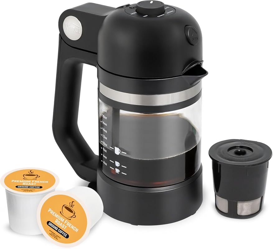 VINCI Micro Café Smallest Single-Serve Glass Coffee Brewer, K-Cups & G