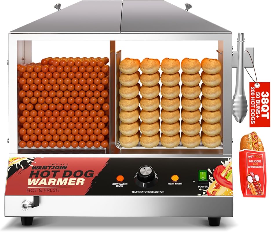 WantJoin Commercial Electric Hot Dog Steamer & Bun Warmer, 38QT Stainl