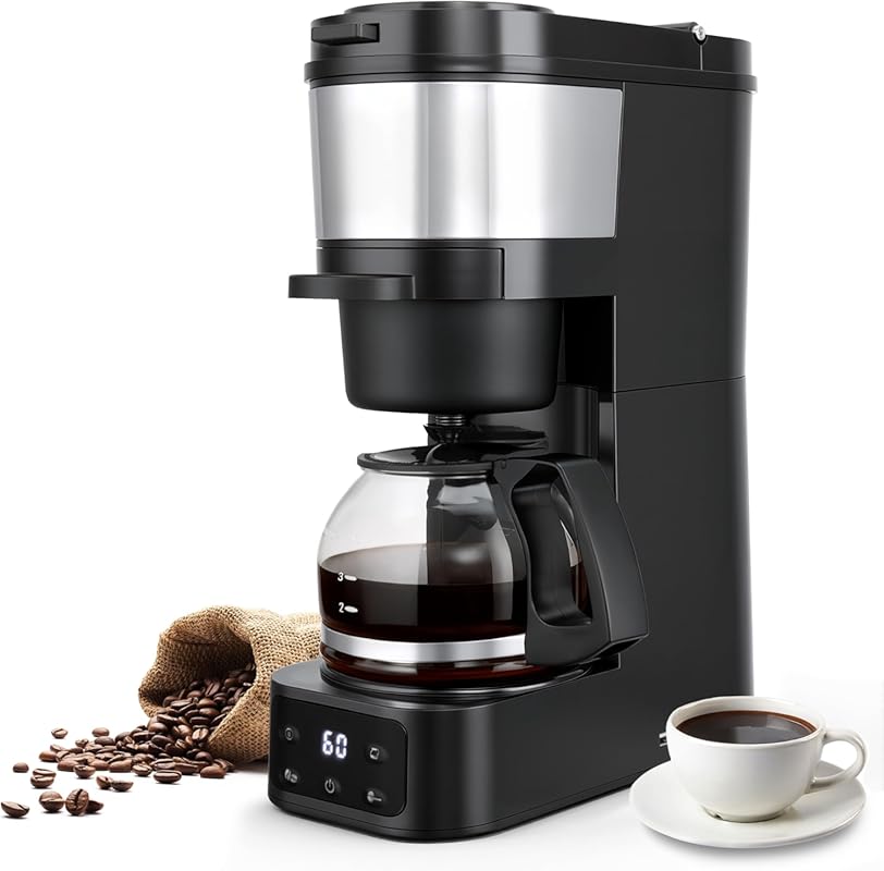 Grind and Brew 5-Cup Drip Coffee Maker, Built-in Grinder, Programmable