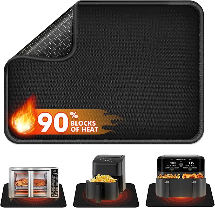 Black 12x14in Heat Resistant Mat for Air Fryer & Oven. 2mm Non-Slip 90