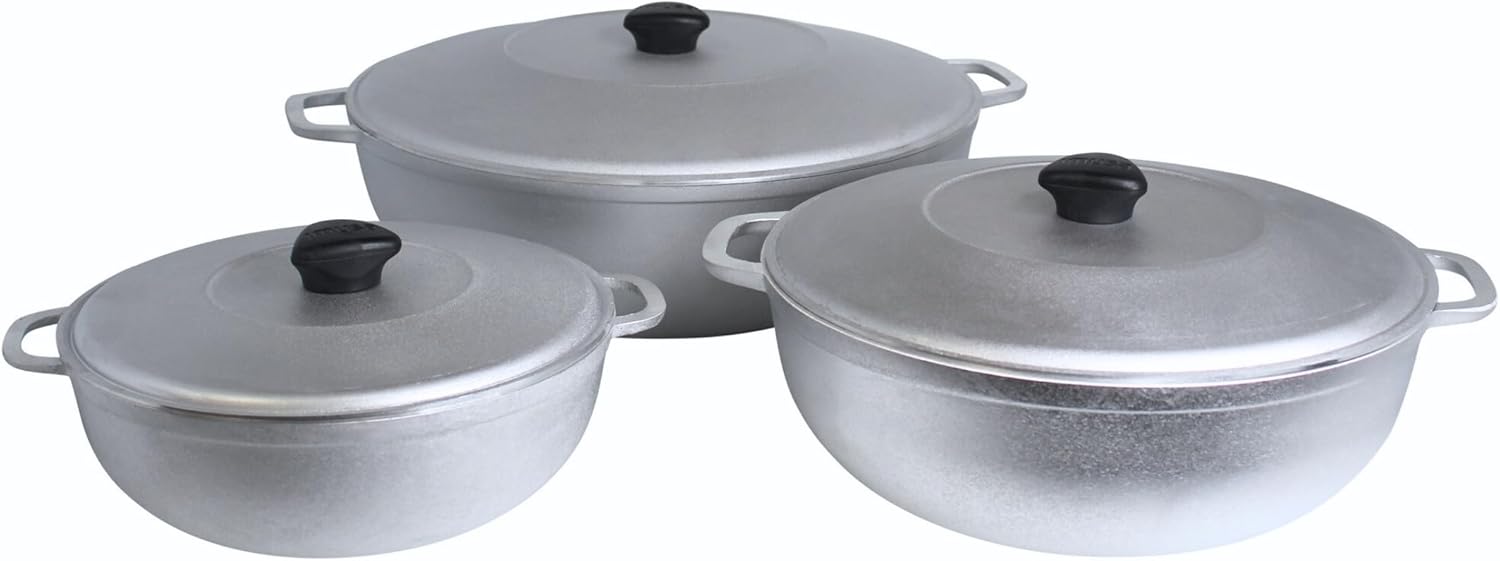 IMUSA 3-Piece Cast Aluminum Caldero Set with Lids, 3.5Qt, 7Qt, 11Qt fo